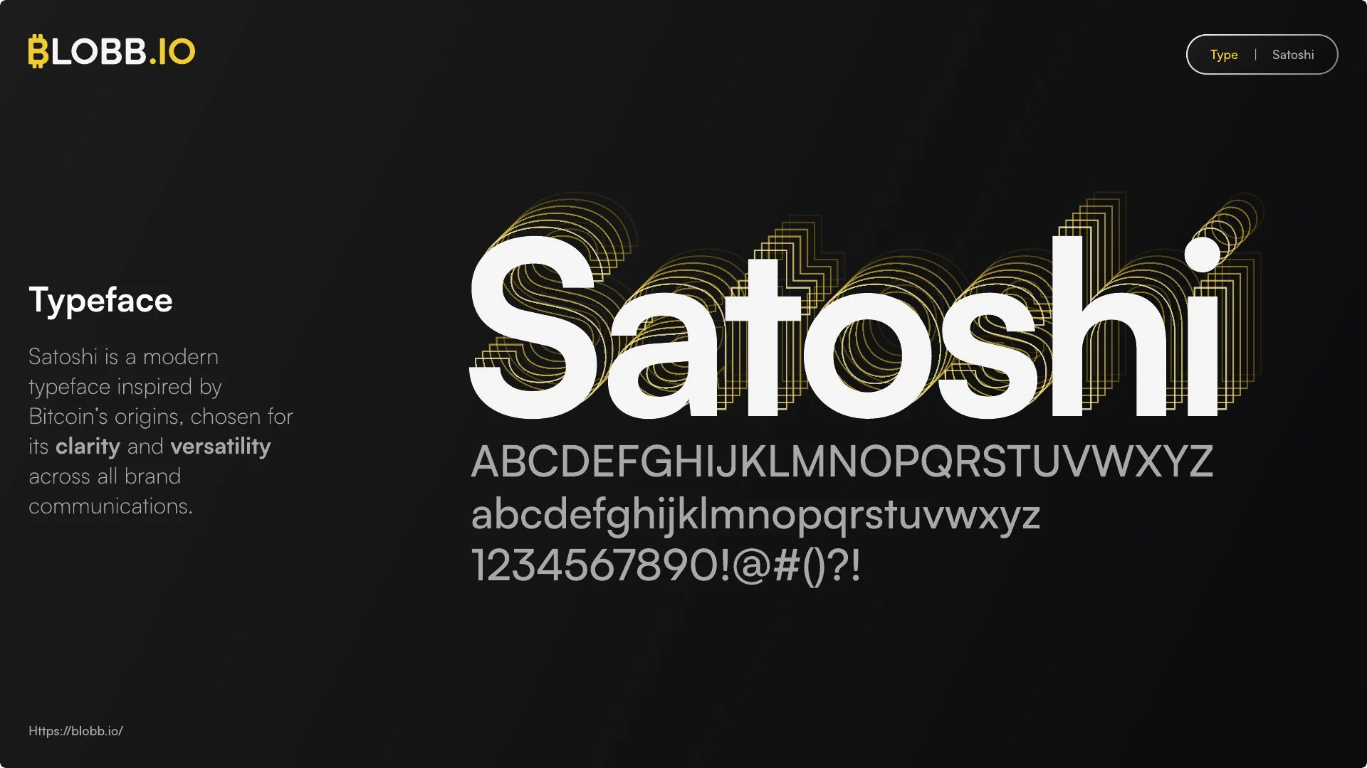 Satoshi typography board from the Blobb.io brand system