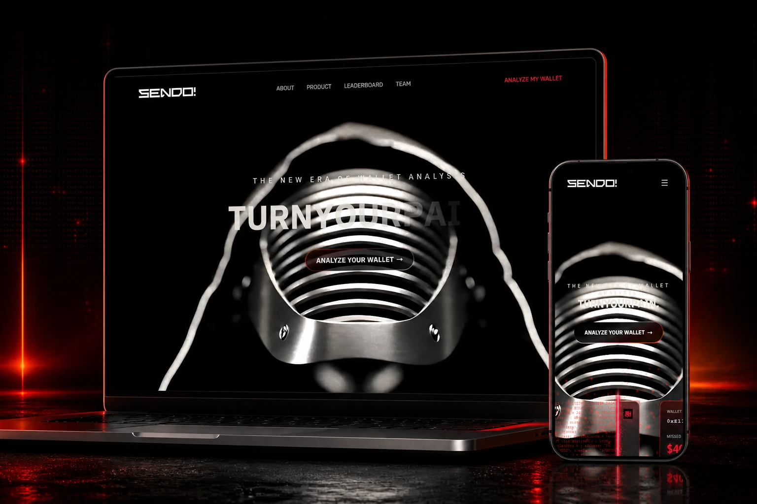 Sendo.Market website presented on a laptop and smartphone in a black and red studio