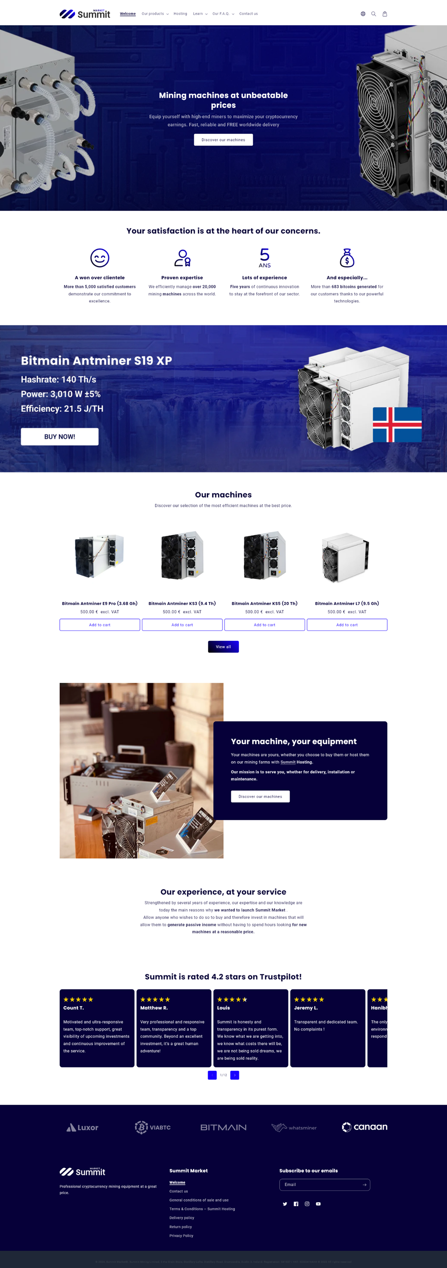 Full-page capture of the Summit Market mining-machine website