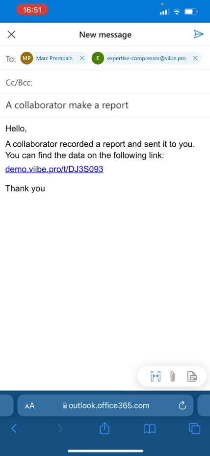 Mobile Outlook screen sharing a ViiBE report by email